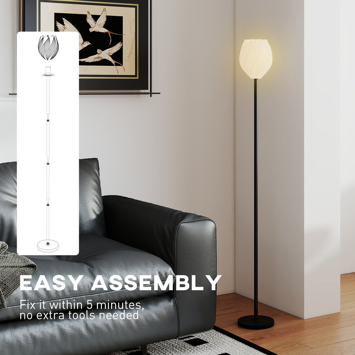 HOMCOM Flower Floor Lamp for Living Room, 3D Printed Modern Standing Lamp with Rose Shade, 3 Colour Temperature & Foot Switch, Minimalist Tall Pole Lampshade for Bedroom, Office, White