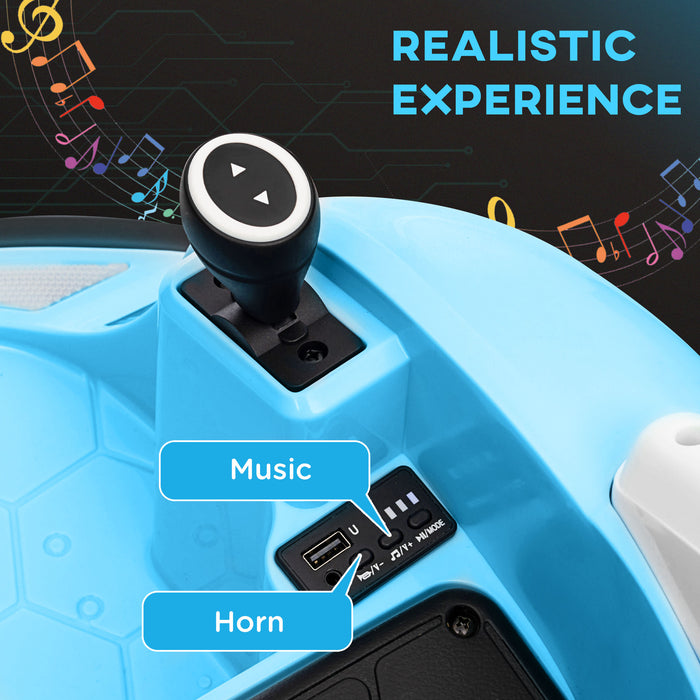 AIYAPLAY 360° Rotation Kids Bumper Car, 12V Waltzer Car with Remote Control, Dual Joysticks, Music Lights - Light Blue | Aosom UK