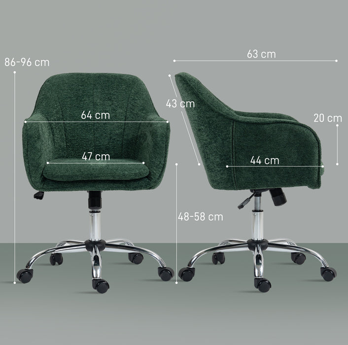 HOMCOM Snow Flannel Office Chair with Padded for Home - Dark Green