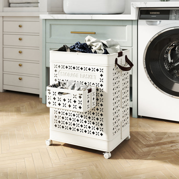 75 L Collapsible Laundry Basket with Underwear Basket and Handles-