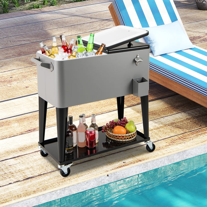 75 L Portable Patio Rolling Ice Chest with Bottom Storage Shelf-
