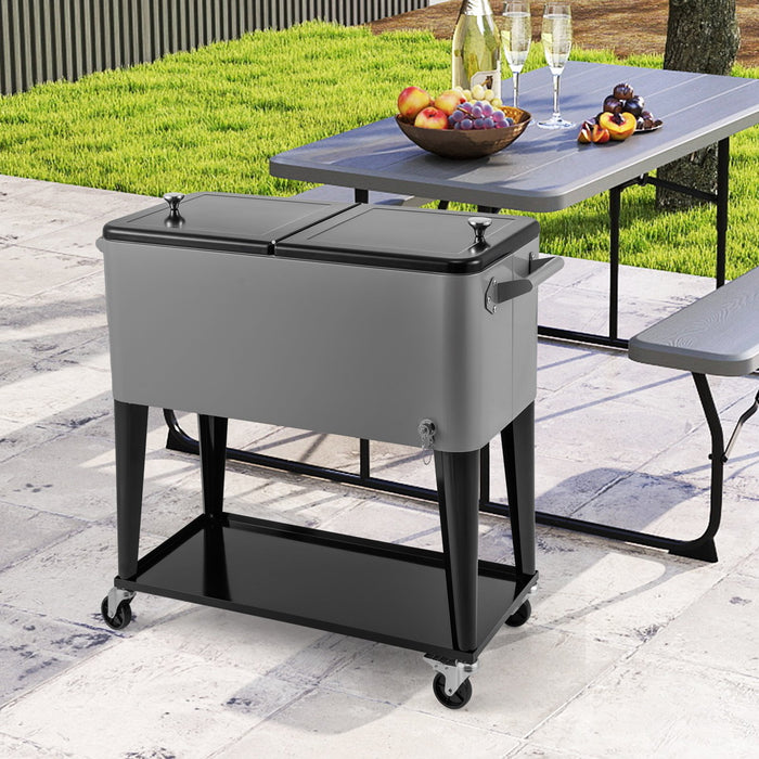75 L Portable Patio Rolling Ice Chest with Bottom Storage Shelf-