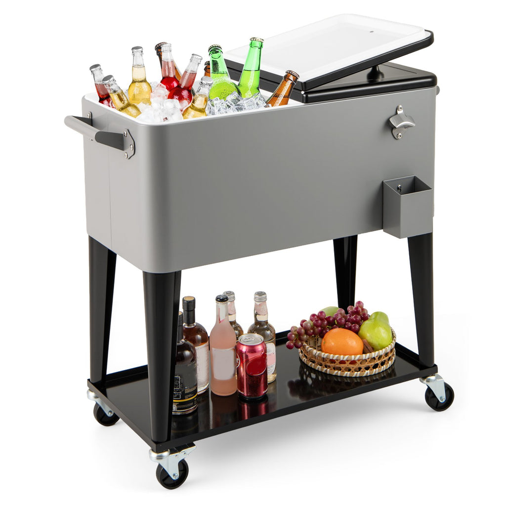 75 L Portable Patio Rolling Ice Chest with Bottom Storage Shelf-