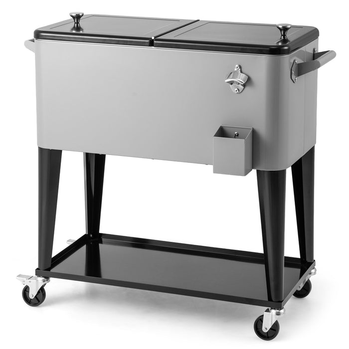 75 L Portable Patio Rolling Ice Chest with Bottom Storage Shelf-