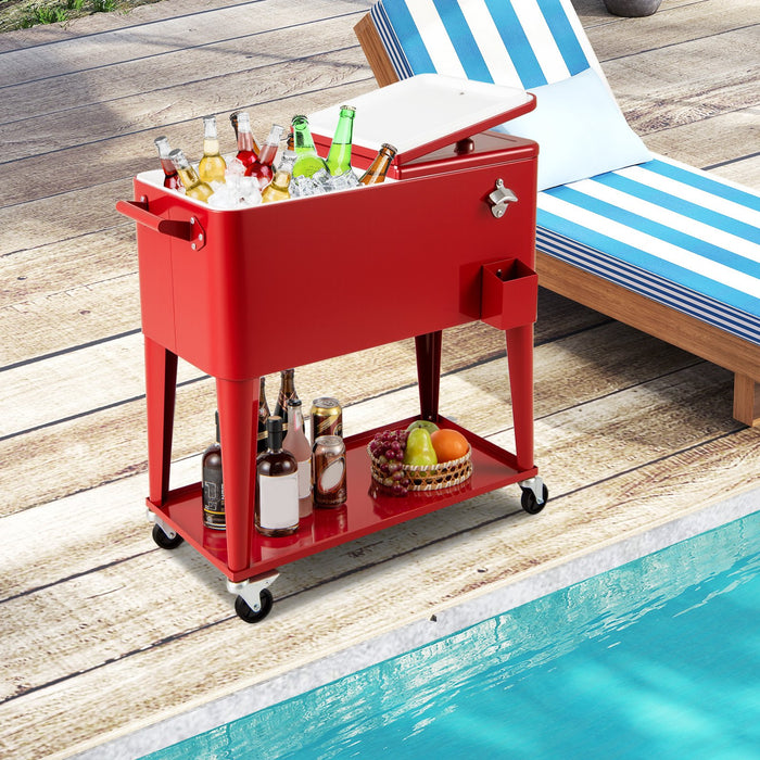 75 L Portable Patio Rolling Ice Chest with Bottom Storage Shelf-