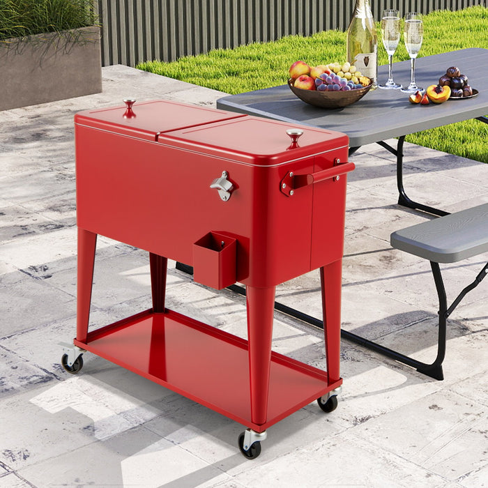 75 L Portable Patio Rolling Ice Chest with Bottom Storage Shelf-