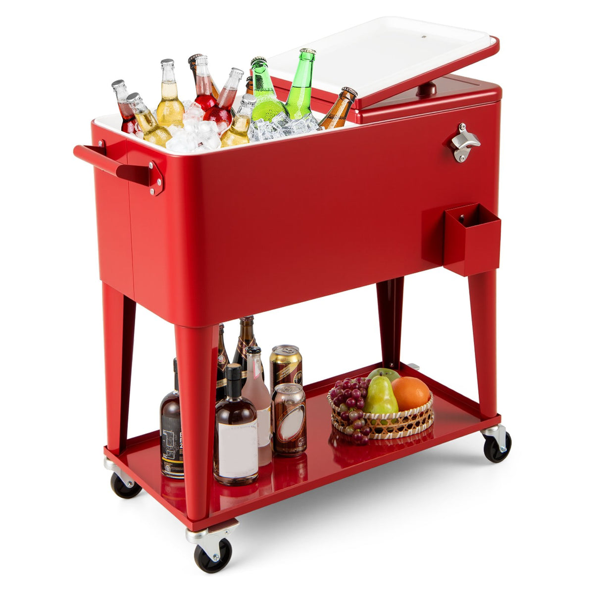 75 L Portable Patio Rolling Ice Chest with Bottom Storage Shelf-