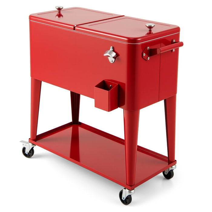 75 L Portable Patio Rolling Ice Chest with Bottom Storage Shelf-
