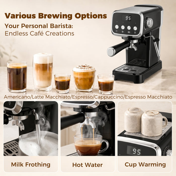 HOMCOM Espresso Machine, 20-Bar Cappuccino Coffee Maker with Frother Wand, 1.2 L Water Tank, Black