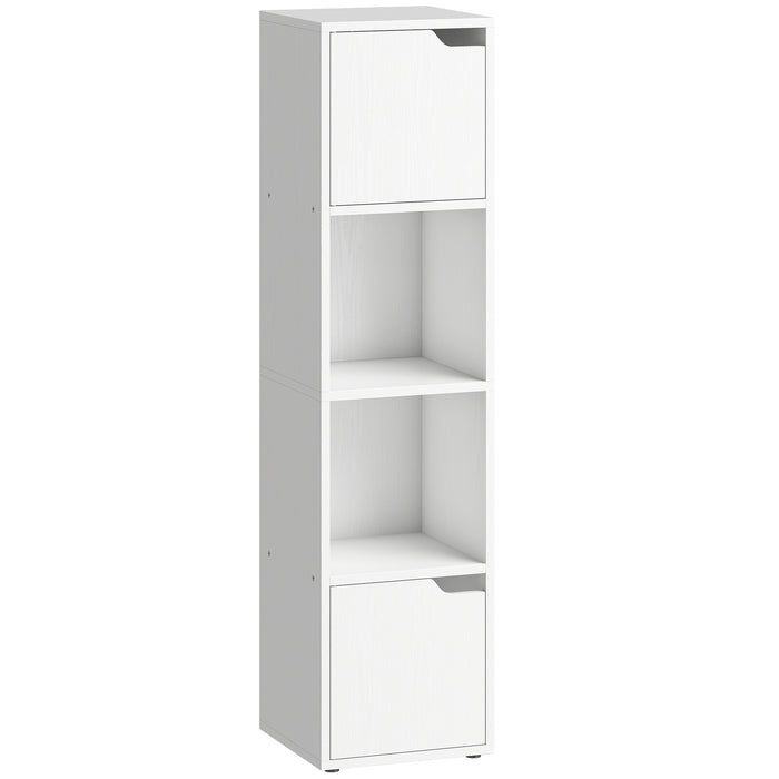 HOMCOM Narrow Bookcase, 4-Tier Bookshelf, Storage Cabinet with doors for Living Room, Bedroom, White