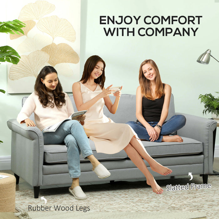 HOMCOM 3 Seater Sofa, Modern Fabric Sofa Couch with Spring Cushion, Rubber Wood Legs, 191cm Upholstered Settee for Living Room, Bedroom, Home Office, Guest Room, Grey