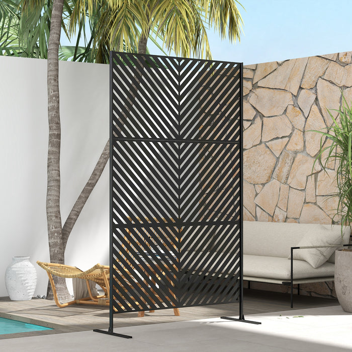 Outsunny 6.5FT Decorative Outdoor Divider, Metal Privacy Screen with Stand, Triangle Style, Black