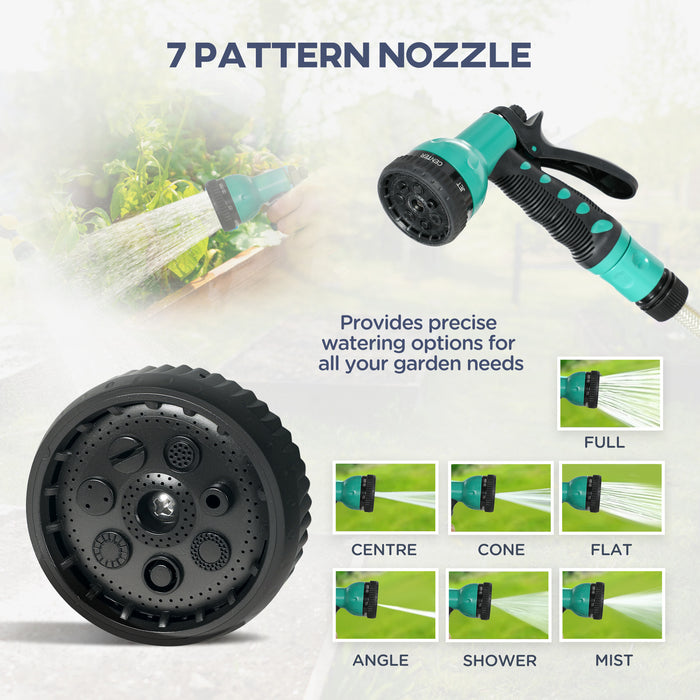 Outsunny Retractable Hose Reel Wall Mounted, 30+2m Garden Hose Pipe Reel with Lock, Auto Rewind, 7 in 1 Spray Nozzle, Includes Wall Fixings, 180° Swivel, Outdoor Watering, 59 x 23 x 42 cm, Green