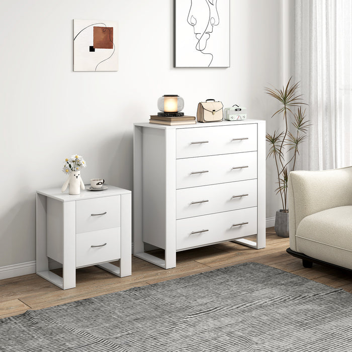 HOMCOM Bedroom Furniture Set, Drawer Chest and Nightstand, Modern White