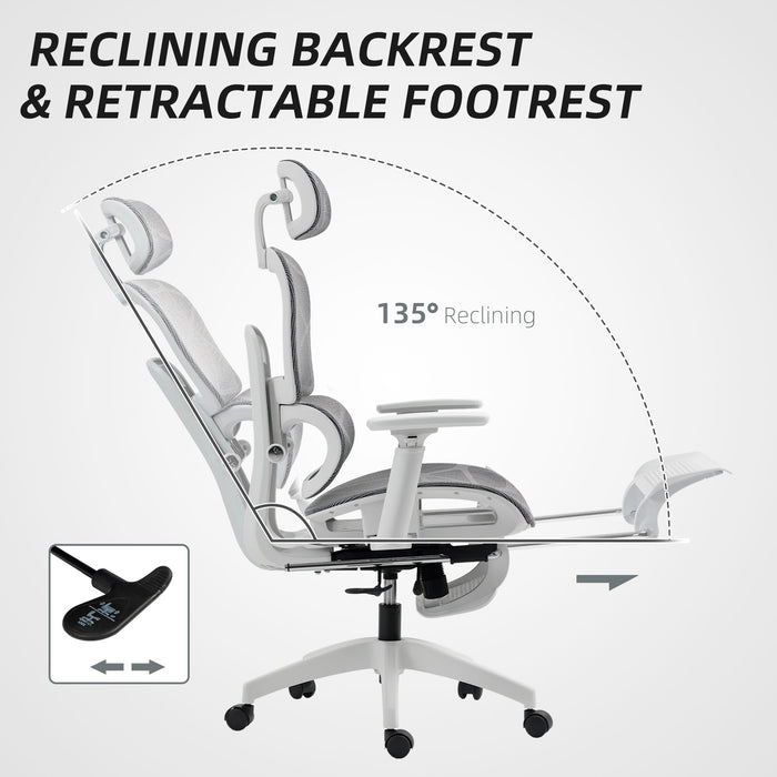 HOMCOM Multi-Adjustable Mesh Office Chair - Grey and White