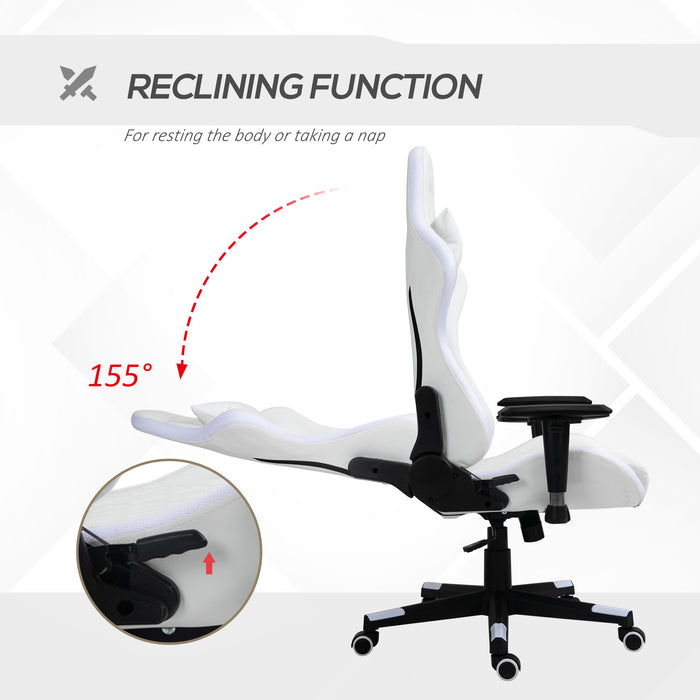 Ergonomic Racing Gaming Chair with RGB LED Illumination - 2D Adjustable Armrests, Lumbar Support, Swivel & Height Functions - Ideal for Home Office & Gamers
