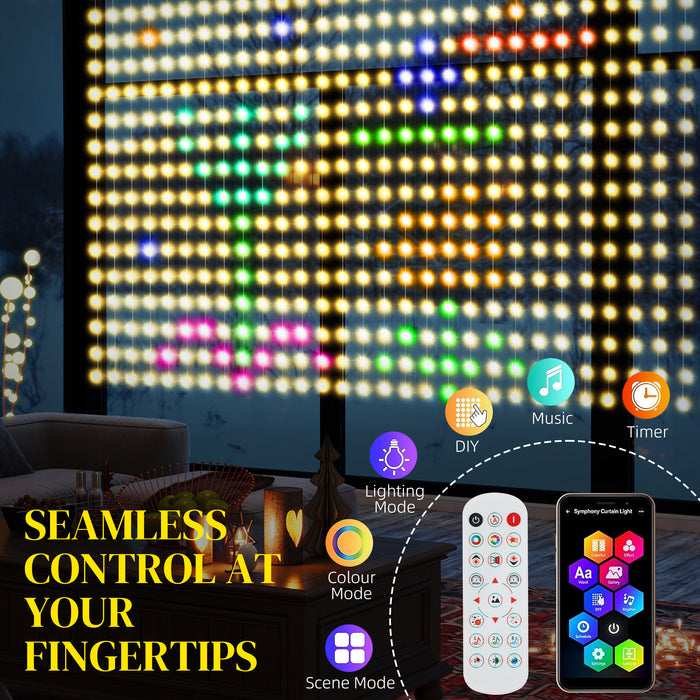 HOMCOM LED Curtain Lights, Smart Curtain Fairy Lights Plug In, Colour Changing Wall Lights with Remote, Dynamic DIY Hanging Window String Lights for Bedroom Living Room Decor, 3x3(m), 400 RGBIC LED