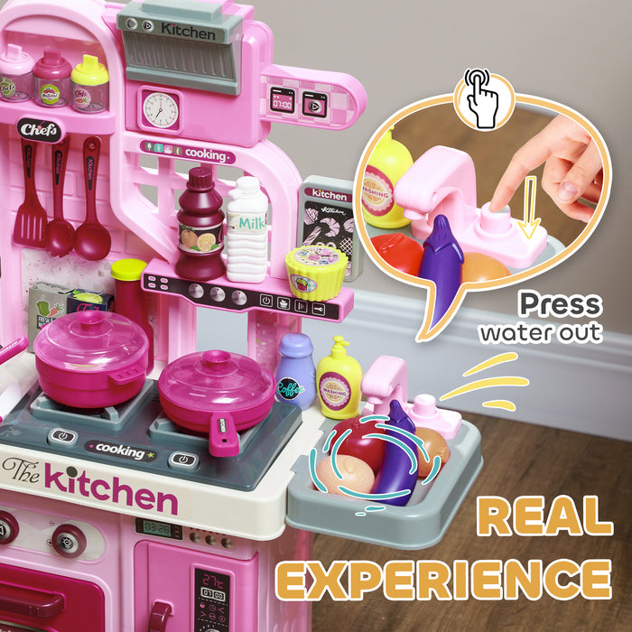 AIYAPLAY Kids Kitchen with 33 Piece Accessories, Lights, Sounds, Storage, for Children 3-6 Years, Pink | Aosom UK