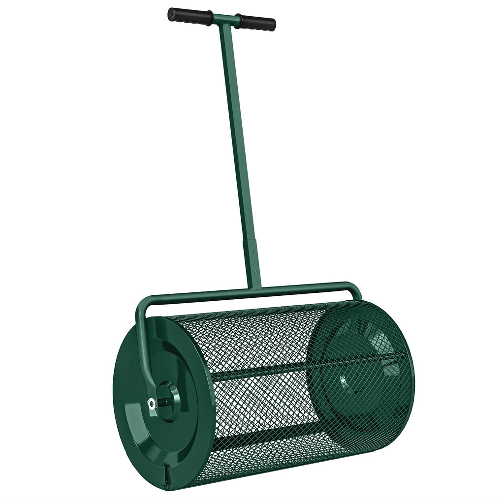Outsunny Compost Spreader, 24" Peat Moss Spreader with Height Adjustable T Shaped Handle and Metal Mesh Basket, Garden Spreader for Seeding, Spreading Manure, Green