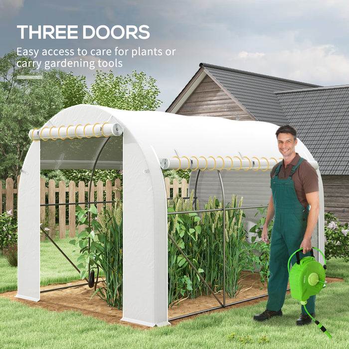 Outsunny 296 x 196cm Steel Frame Polytunnel Greenhouse - White | Aosom UK