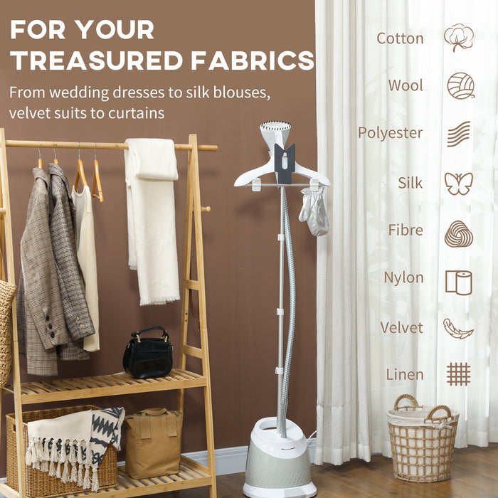 HOMCOM Clothes Steamer, Upright Garment Steamer Wrinkle Remover with Large 1.8L Water Tank, Adjustable Height, for Home Clothing, Curtains, Wedding Dresses, Silk, Sofa, Light Grey