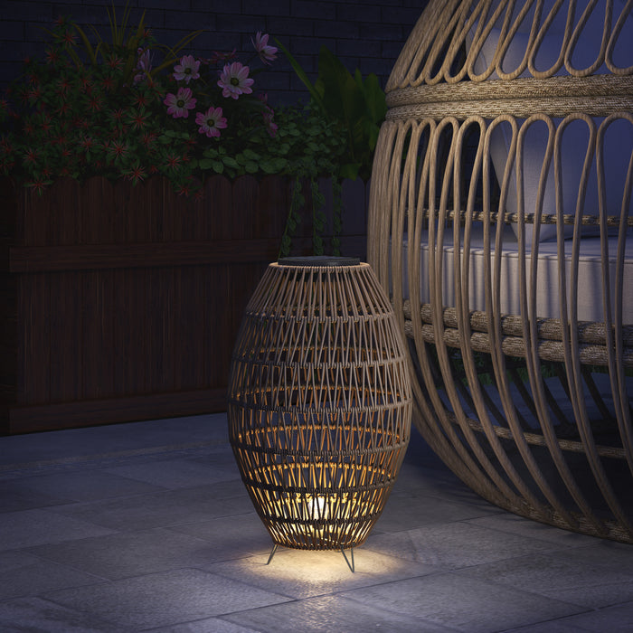 Outsunny Rattan Solar Table Lamp, Garden Solar Lantern with Auto On/Off Light, IP44 Waterproof, Decorative Outdoor Rattan Lamp for Porch, Pathway, Dark Brown