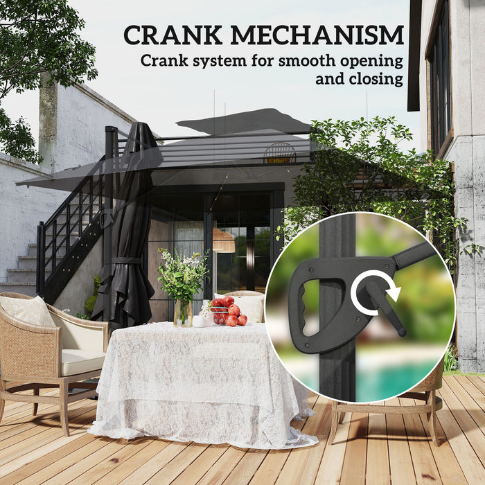 Outsunny 3.5x3 m Garden Cantilever Parasol with Solar LED Lights and Centre Light, Aluminium Large Square Patio Umbrella, UPF50+ Hanging Sun Shade with Cross Base, Crank Handle and Tilt, Black