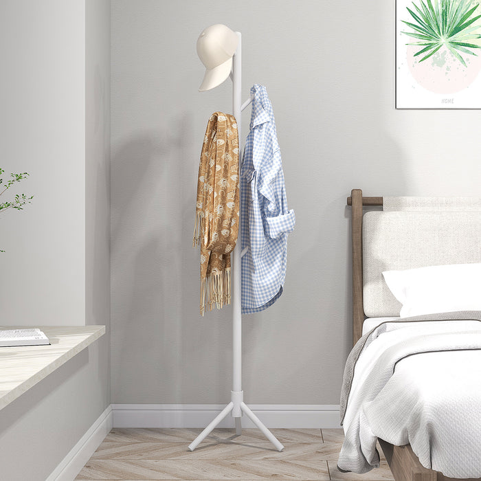 White Wooden Coat Stand with 8 Hooks - Elegant & Durable Clothes Hanger - Ideal for Home or Office Use