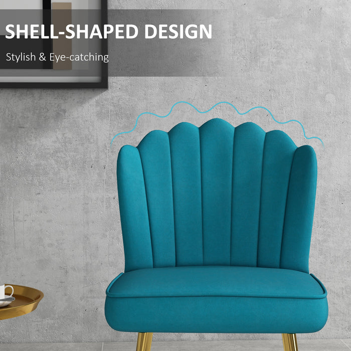 HOMCOM Velvet-Feel Shell Accent Chair - Blue | Aosom UK