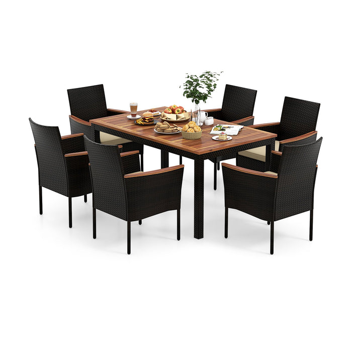 7 Pieces PE Rattan Outdoor Patio Dining Set for Yard Garden and Poolside-