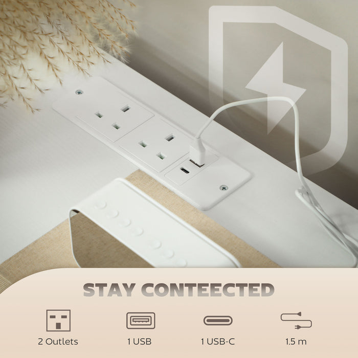 HOMCOM Boucle Chest of Drawers, 8 Fabric Drawers Storage Organiser with Charging Station, 2 USB and 2 AC Ports, Steel Frame, Fabric Dresser for Living Room, Bedroom, Hallway, Cream White