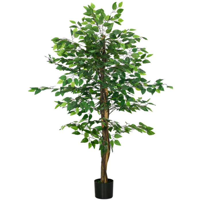 HOMCOM 150cm Artificial Tree, Indoor Outdoor Fake Ficus with Pot for Home Office Living Room Decor