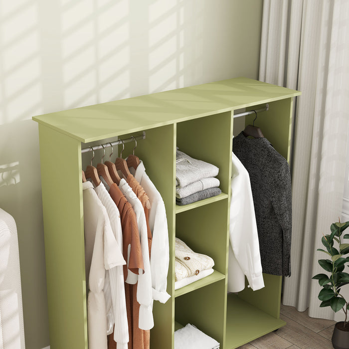 HOMCOM Open Wardrobe Double Mobile Storage Shelves Organizer W/6 Wheels-Green