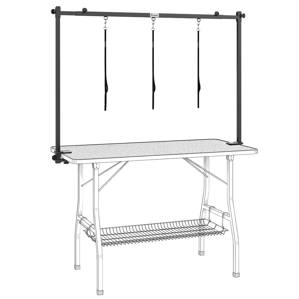 PawHut Dog Grooming Arm Adjustable H-Shape Dog Grooming Table Arm with Clamp and 3 Nooses Black