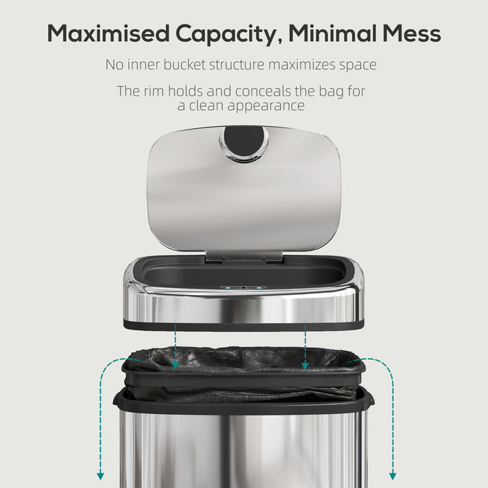 HOMCOM 50L Stainless Steel Sensor Bin - Silver Tone