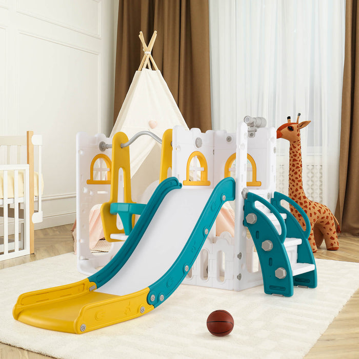 7-in-1 Toddle Slide Set with Swing Seat and Basketball Hoop and Ladder-