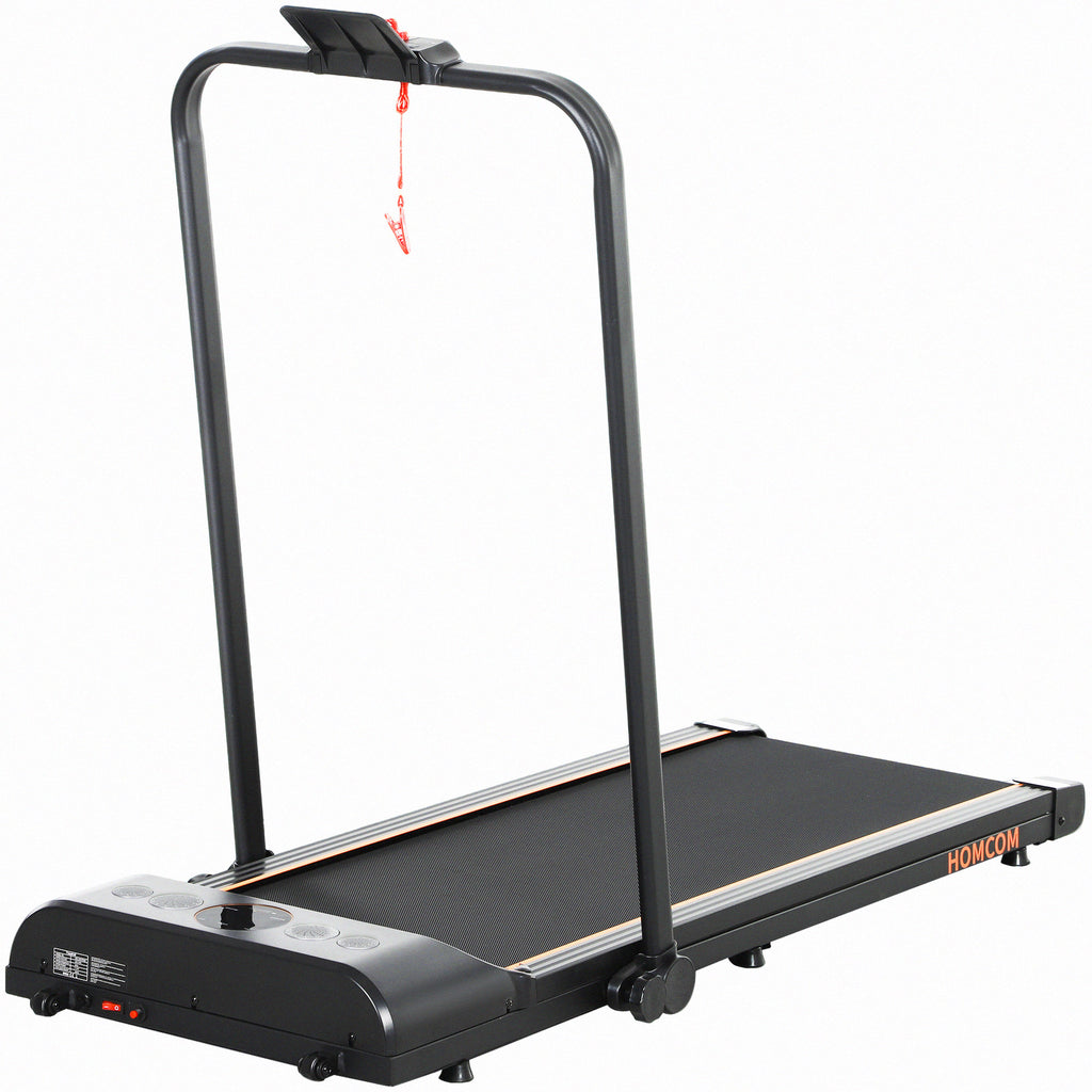 HOMCOM Foldable Walking Treadmill, with LED Display and Wheels, for Home, Office & Fitness Studio, Orange