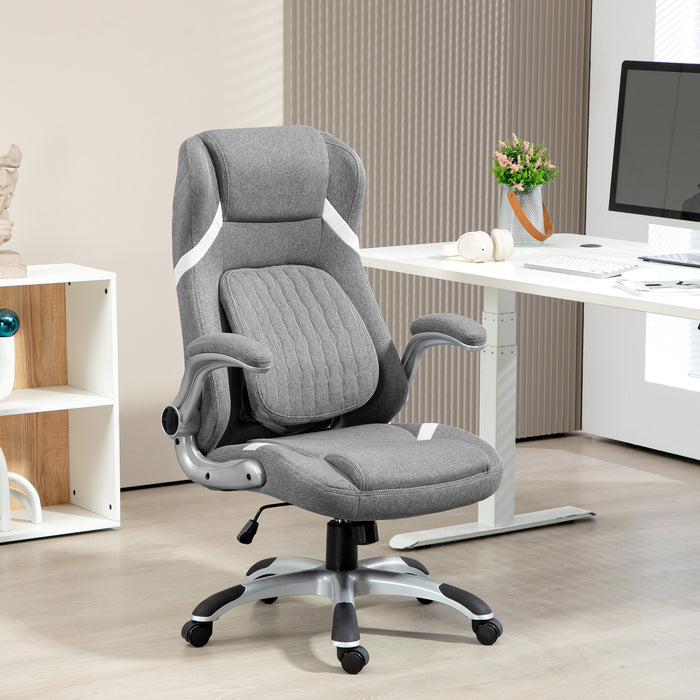 Linen-Style Ergonomic Chair with Height & Tension Adjustability - Sleek Grey Office Seating - Ideal for Comfortable and Productive Workstations