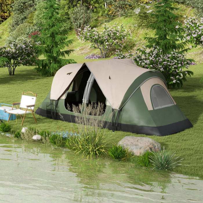 6-8 Person Camping Tent with 2000mm Waterproof Rainfly - Durable Outdoor Shelter for Fishing, Hiking, and Festivals - Dark Green with Carry Bag