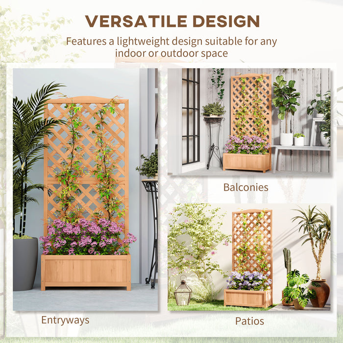 Outsunny Wooden Planter with Trellis, Freestanding Raised Bed for Garden with Lattice, Outdoor Planter Box for Climbing Plants, Vines, Flowers, 76 x 36 x 170 cm, Natural