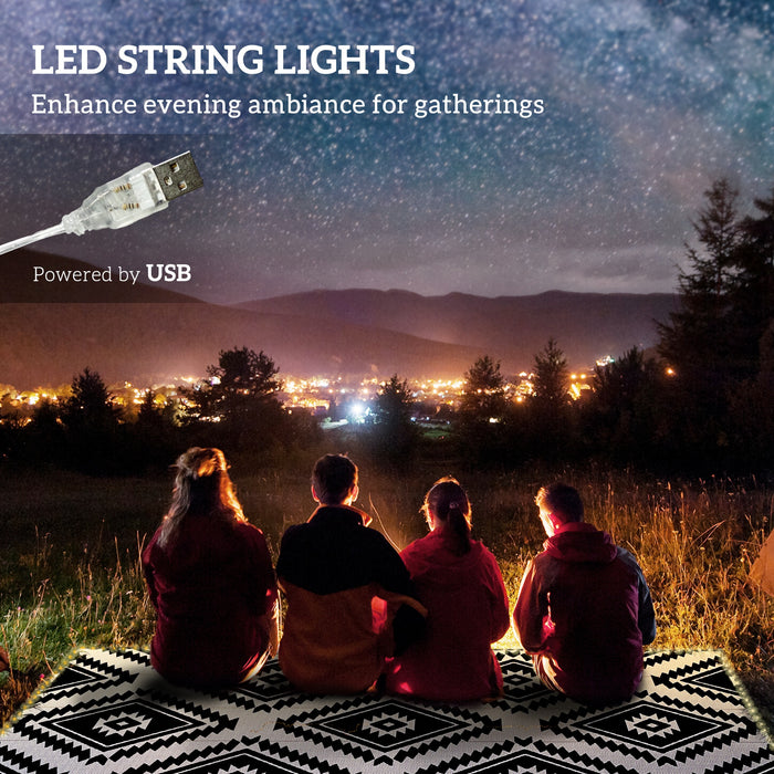 Reversible Black & White RV Camping Rug with LED Lights - Durable 182x274cm Outdoor Mat, Easy-Clean Plastic Straw Material - Perfect for Campers & Outdoor Enthusiasts