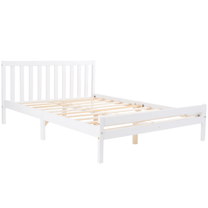 Wooden Double Bed Frame 4ft6 - Easy Assembly & No Box Spring Needed, Headboard & Footboard Included - Ideal Bedroom Furniture for Comfort and Style, 196x140x77 cm, White