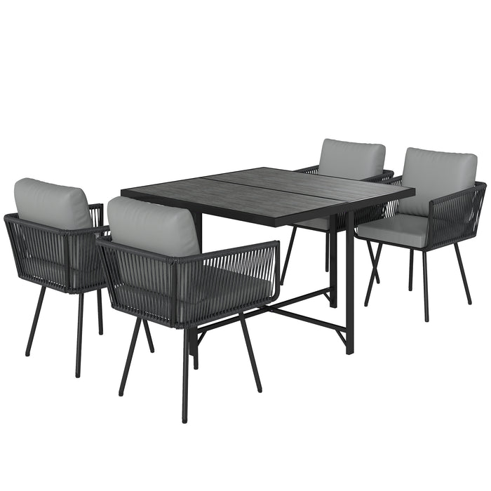 Outsunny 5 Piece Garden Furniture Set, Garden Dining Set with Wood-Plastic Table and 4 Armchairs, Light Grey