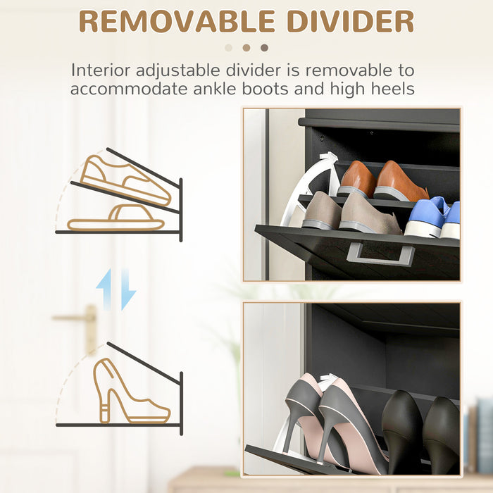 HOMCOM Two-Drawer Minimalistic 10-Shoe Cabinet - Black