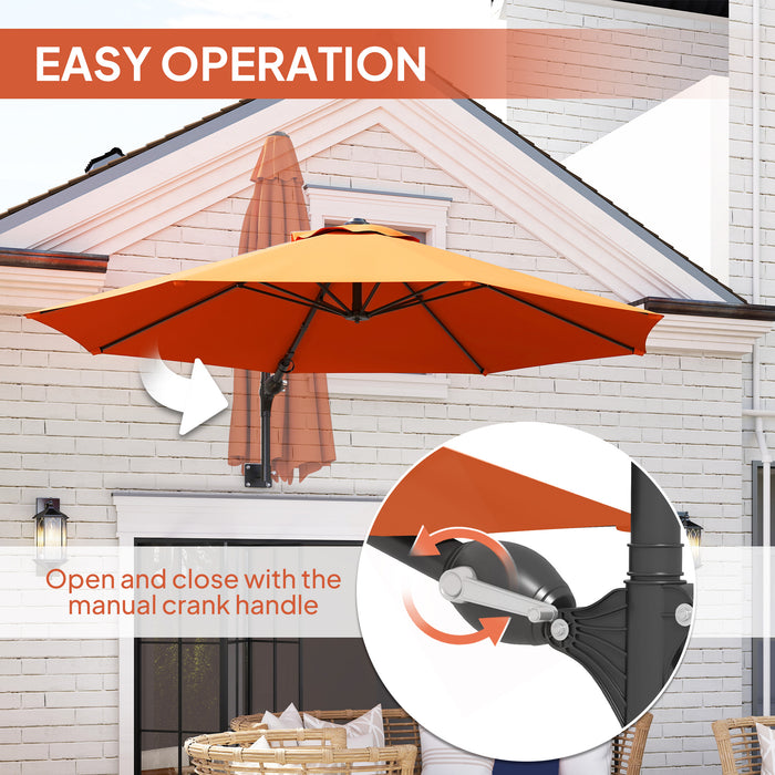 Outsunny 3(m) Wall-Mounted Parasol Shade, with Handle - Orange