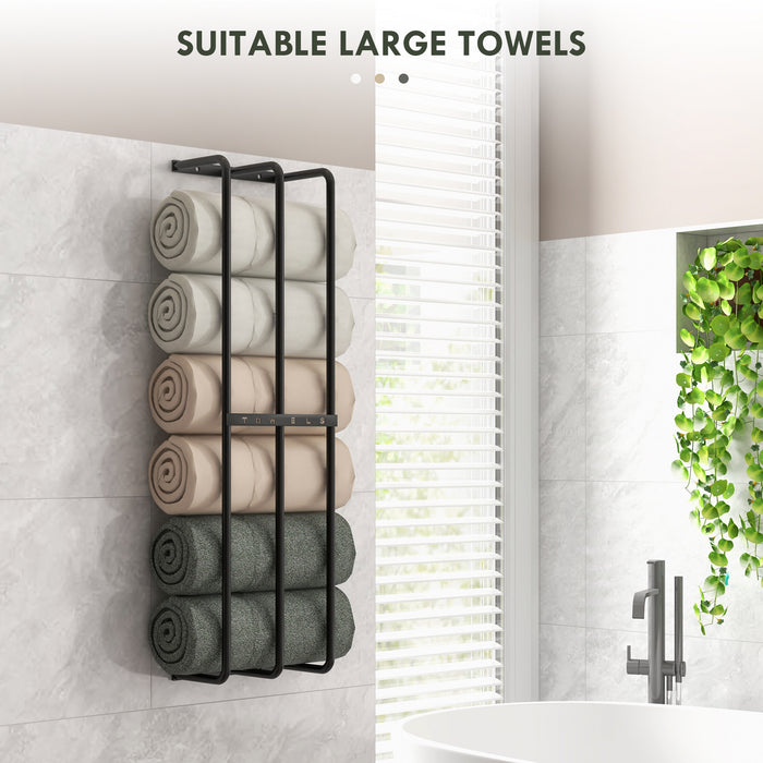 Wall-Mounted Towel Rack with 3 Bars - Metal Towel Rail for Bathroom Holds 6 Large Rolled Towels - Space-Saving Towel Storage Solution for Home and Spa Use