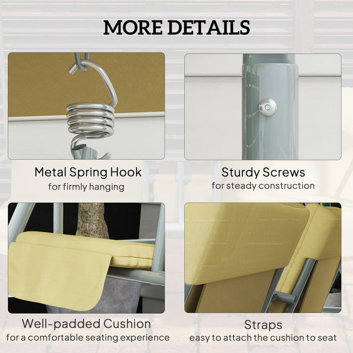 Outsunny 2 Seater Garden Swing Chair Patio Rocking Bench w/ Tilting Canopy, Double Padded Seats, Storage Bag and Tray, Beige