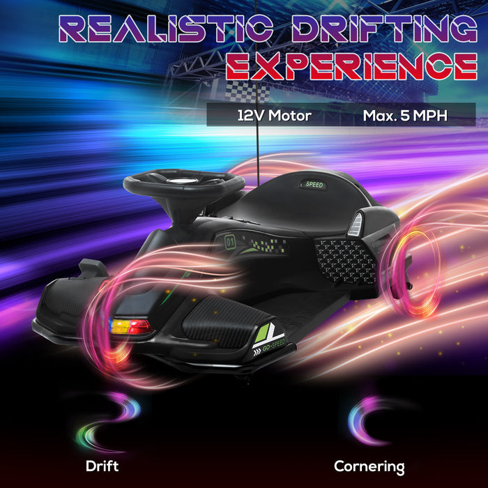 HOMCOM 12V Kids Electric Go Kart with Music, LED Lights, Slow Start, Black | Aosom UK