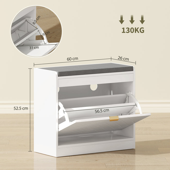 HOMCOM Shoe Storage with Seat, Upholstered Entryway Bench, Shoe Bench with 1 Flip Drawer and 4 Vents for 5 Pairs of Shoes