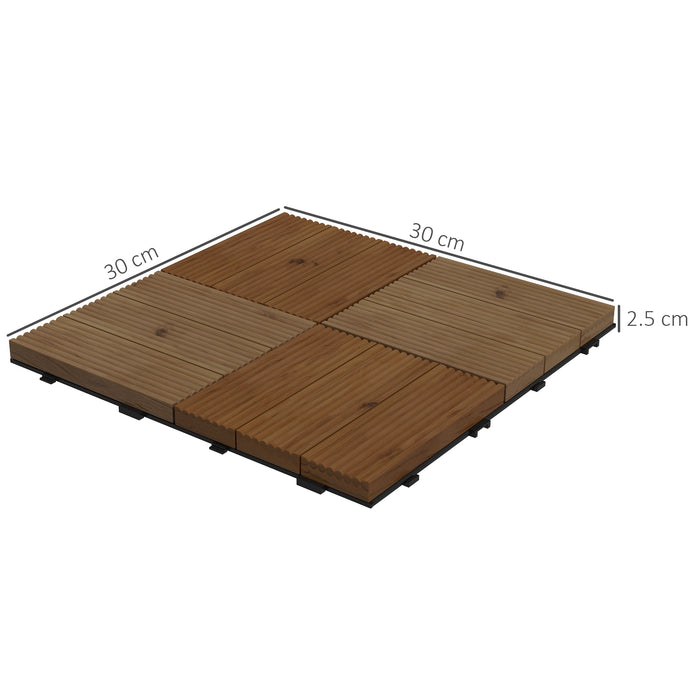 Wooden Interlocking Decking Tiles 27 Pcs - 30x30 cm Anti-slip Outdoor Flooring, 0.81㎡ Coverage - Ideal for Patio, Balcony, Terrace, and Hot Tub Areas in All Weather Conditions